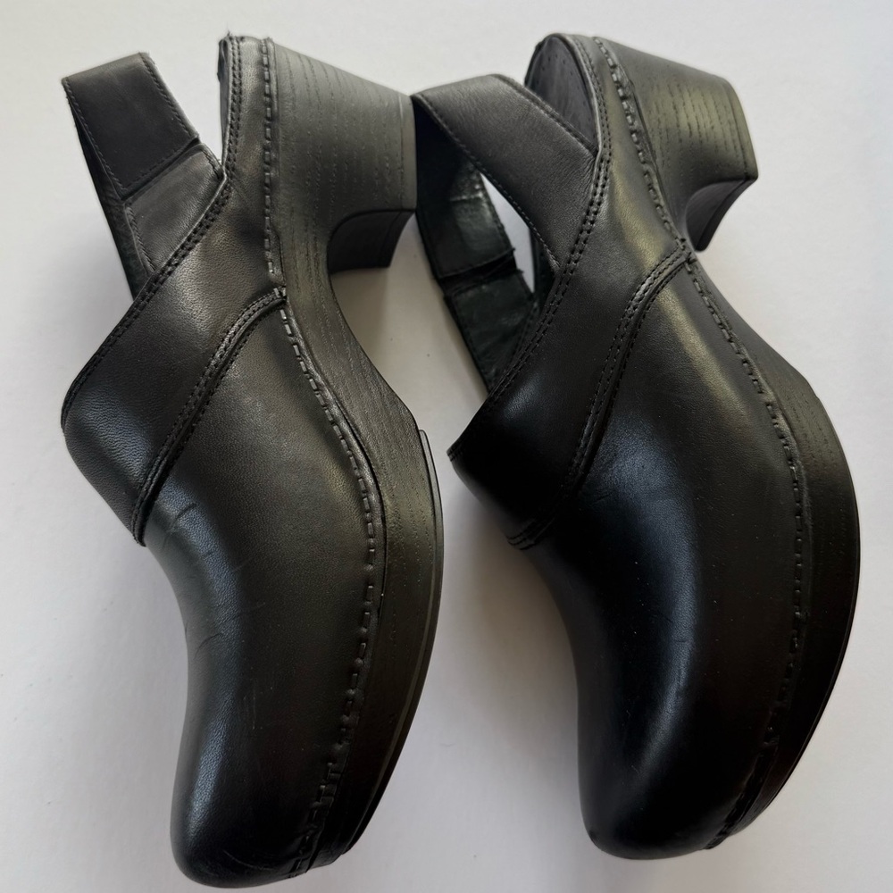 Dansko Black Leather Slingback Clogs - Picture 2 of 3